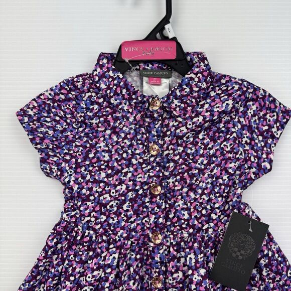 Vince Camuto Girls Dress 2T Purple Pink Floral Button Front Short Sleeve NWT - Picture 3 of 9